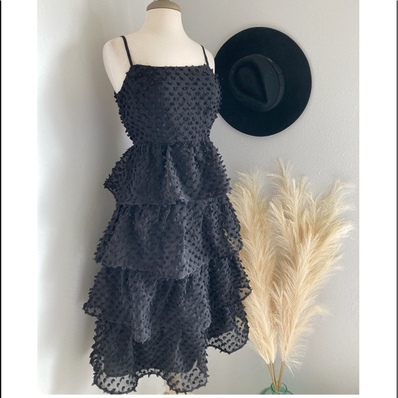 ❤️ Lulus Flirting with You Black Tiered Pom Pom Midi Dress - Picture 8 of 17